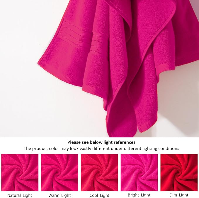 COZYART Hot Pink Bath Towel Set, Turkish Cotton Hotel Large Towel Bulk for Bathroom, Thick Bathroom Sets of 6 with 2 Bath Towels, 2 Hand Towels, 2 Washcloths, 650 GSM