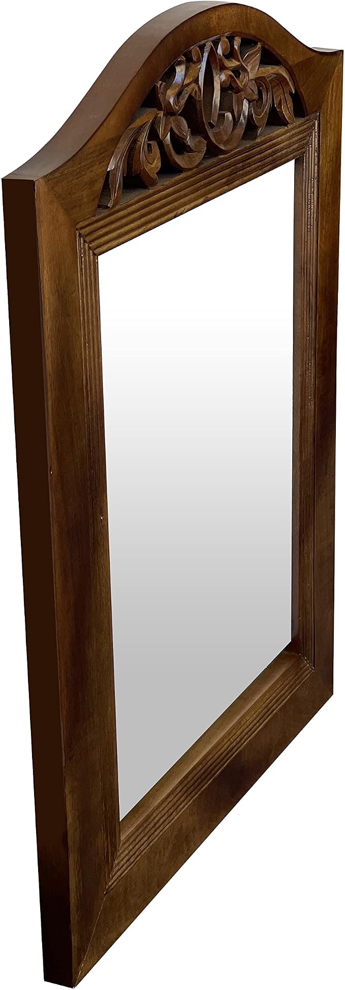 Wooden Wall Mirror, Rustic Wood Frame Mirror for Bathroom, Farmhouse, Bedroom, Entryway and Living Room, Modern Hanging Decorative Wall Mirror (Brown in Arch Shape)