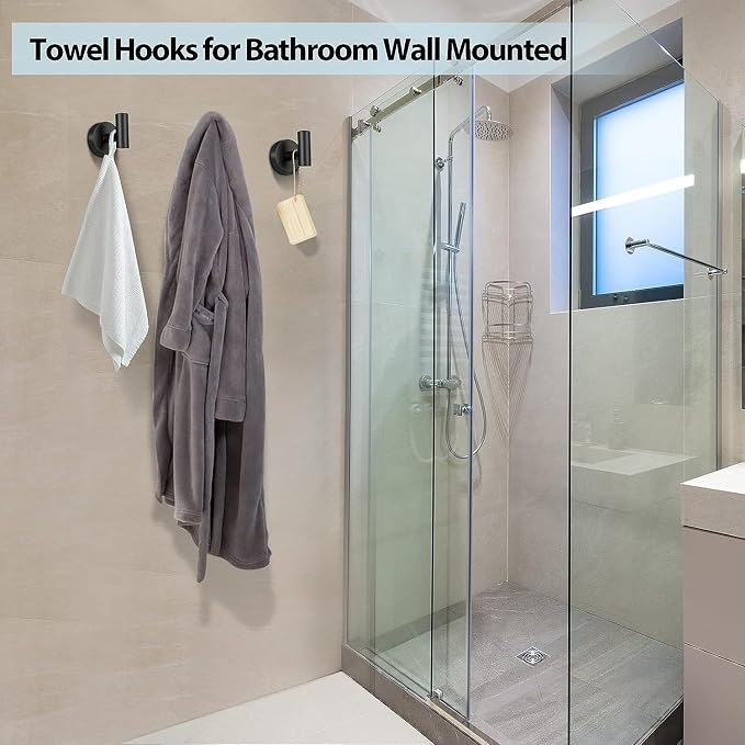Kruodop Towel Hooks for Bathroom,6 Packs Wall Mount Towel Holder,Black Matte Wall Robe Hook,Stainless Steel Heavy Duty Door Hanger Towel Hook for Kitchen, Bedroom,Hotel,Pool,Coats - Silver