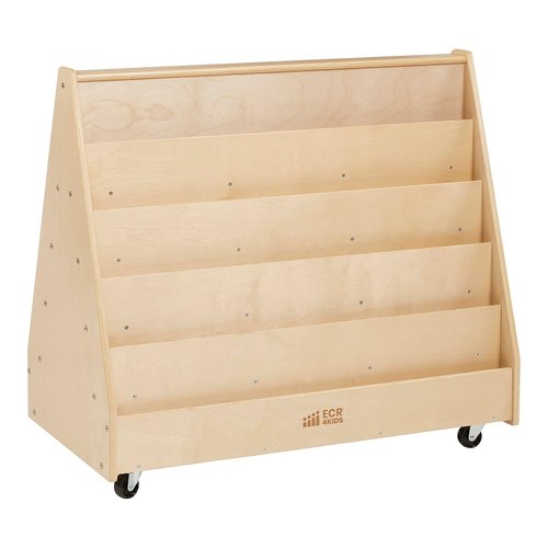 ECR4Kids Double-Sided Wooden Book Display - Montessori Storage Solution | Natural Finish