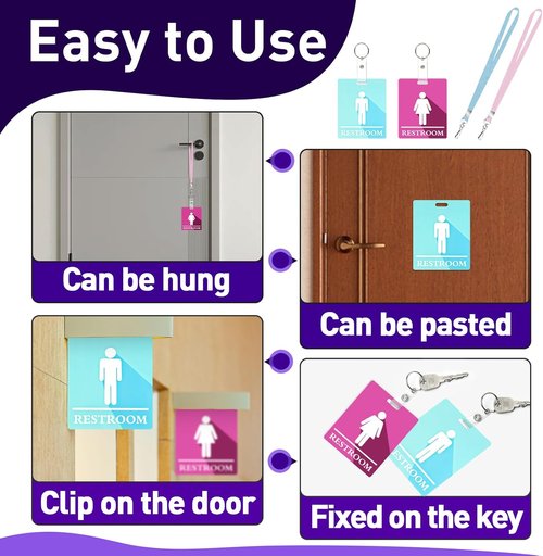Skiennix 10 PCS Bathroom Passes - Key Holder & Lanyard Set in Pink and Blue for Schools & Offices