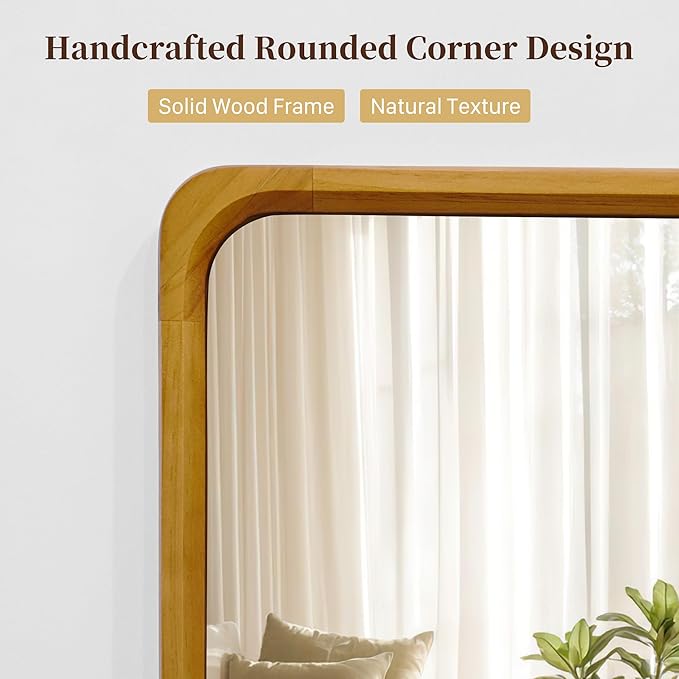 Tanmicoshomy Natural Wood Bathroom Mirror 30 x 36 Inch, Rectangle Mirrors with Tempered Glass for Living Room Bedroom or Entryway