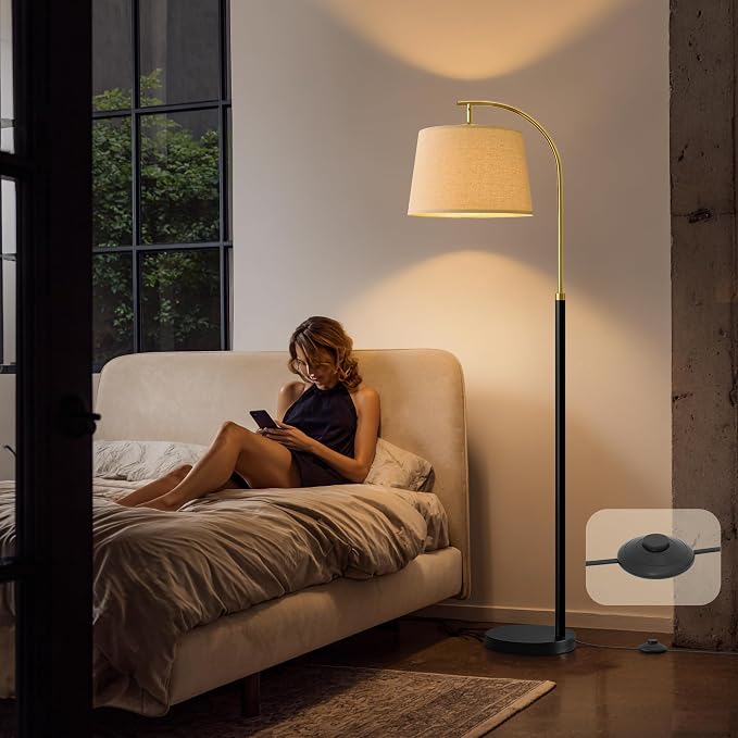 G-SAFAVA 62.5" Floor Lamps for Living Room with Foot Switch Arc Tall Standing Lamp for Bedroom Mid Century Modern Corner Gold Black Floor Lamps for Office Nursery Industrial Reading Light Room Lamp