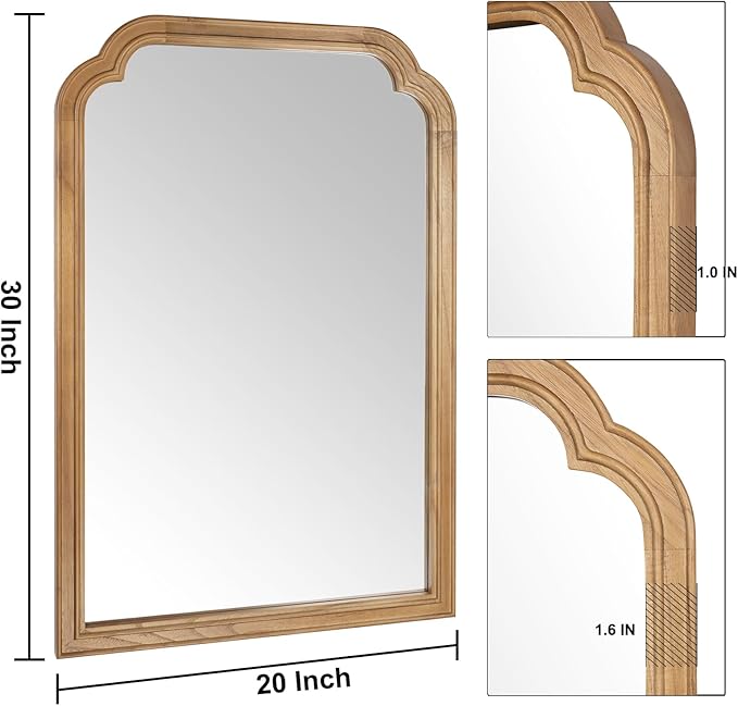 Wood Bathroom Mirror for Wall, 30 x 20 Inch Decorative Wall Mirror with Rustic Wooden Frame for Living Room, Vanity, Bedroom, Entryway, Farmhouse