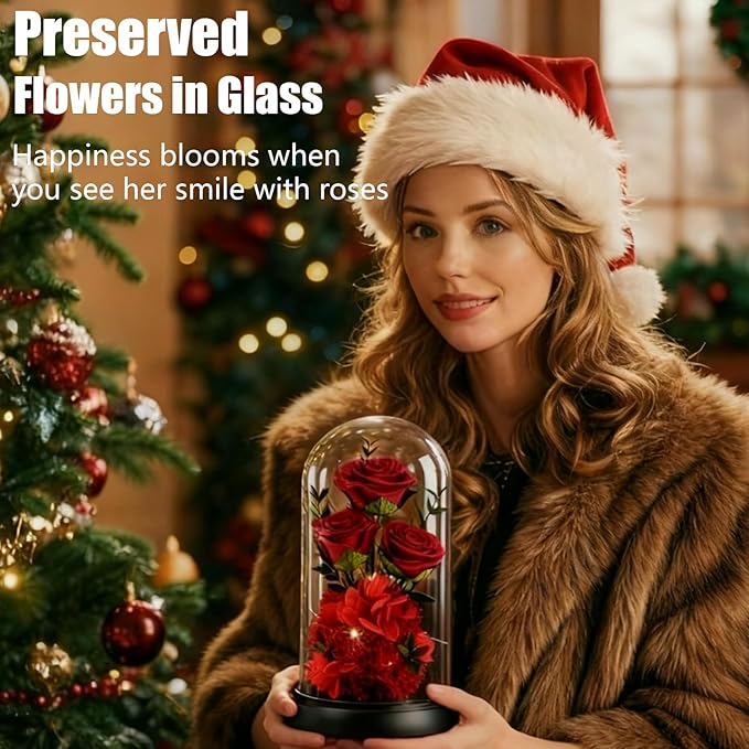Birthday Gifts for Women Mom Fresh Flowers for Delivery Prime Forever Preserved Rose in Glass Dome Gifts for Her Girlfriend Grandma Daughter Wife Valentines Mothers Day Christmas Anniversary-Red
