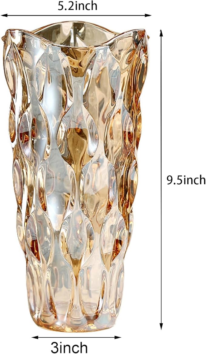 9.5" High Thickened Amber Glass Flower Vase for Home Decor, Dining Wedding Table Office Holiday Party Centerpiece Decoration