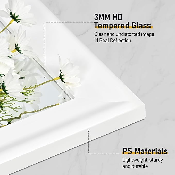 CULER White Wall Mirror for Bathroom,Rectangle Rustic Large 30 x 40 inch Hanging Vanity Mirrors for Living Room,Bedroom,Entryway (30x40 inch, White)