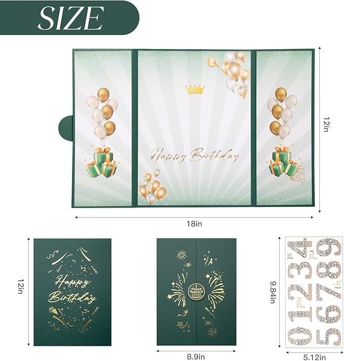Green Gold Birthday Party Decorations,18" x 12" Creative Birthday Decorations Guest Sign in Book Alternative, for Men and Women of All Ages, Happy Birthday Party Supplies