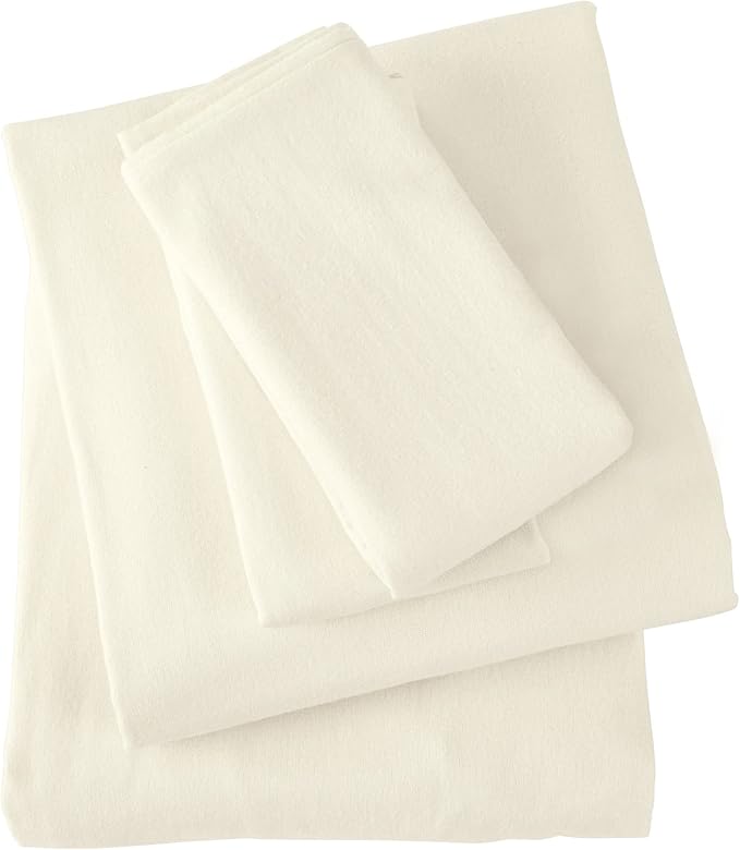 Market & Place 100% Turkish Cotton Flannel Sheet Set | 3 Piece Deep Pocket Solid Cozy Winter Bed Sheets | Double Brushed for Extra Softness & Comfort | Chalet Collection (Twin, Ivory)