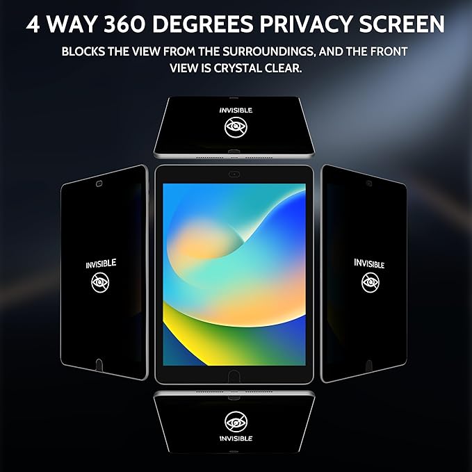 Peslv 360° Privacy Screen for iPad 9th 8th 7th Gen - 10.2 Inch, Anti Glare Blue Light Spy Filter Private Cover, High Sensitive Bubble-Free Easy Install Black Security Protector