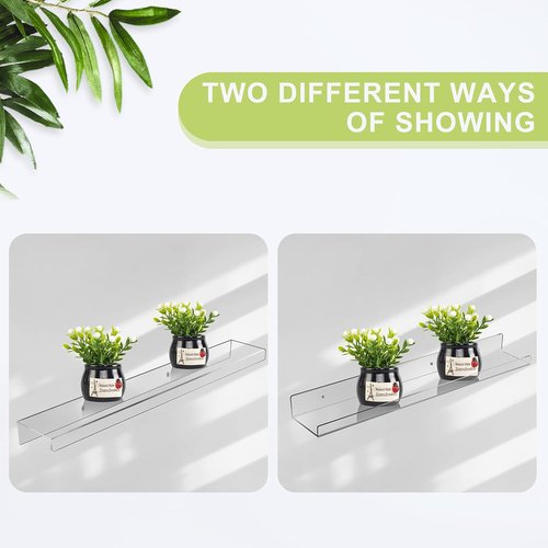 Jansburg 24-Inch Clear Acrylic Floating Shelves - 4 Pack Invisible Wall Ledge for Bathroom & Kitchen Organization