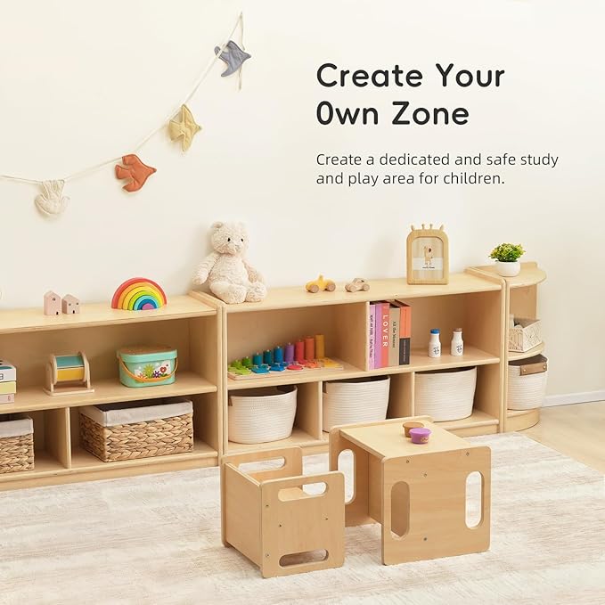 OOOK Montessori Shelf 5-Section Wooden Storage Cabinet, 2-Shelf Toy Organizers and Storage, Kids Classroom Organizer, Playroom, Daycare and Preschool