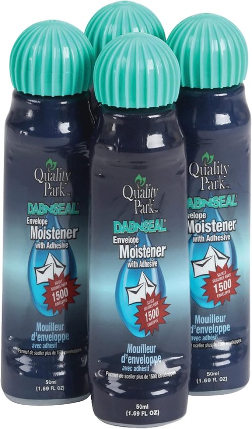 Quality Park Dab-N-Seal Envelope Moistener - 50ML Adhesive Bottle, Pack of 4 for Easy Sealing