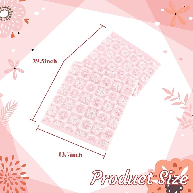 Quera 2 Pack Hand Towels Spring Summer Daisy Pink White Flower Checkered Bathroom Decorative Towels Set for Bath Kitchen Gift Guest Use 13.7'' x 29.5''