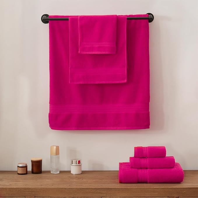 COZYART Hot Pink Bath Towel Set, Turkish Cotton Hotel Large Towel Bulk for Bathroom, Thick Bathroom Sets of 6 with 2 Bath Towels, 2 Hand Towels, 2 Washcloths, 650 GSM