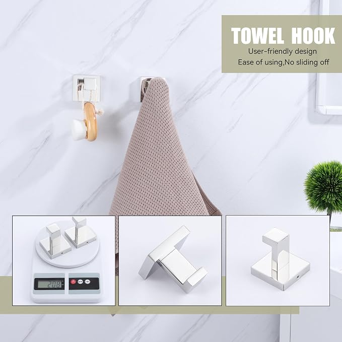 LANC 2 Pack Bathroom Towel Hooks, Chrome Robe Hooks for Hanging Clothes,Coat,Towels, Wall Mount Heavy Duty Bathroom Hooks for Kitchen,Hotel,Stainless Steel, Silver Polished, A8805CP-P2