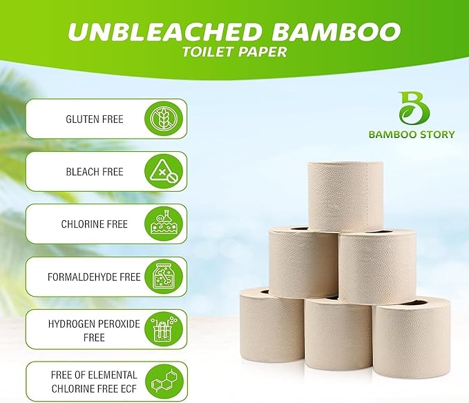 Premium Toilet Paper 6 Rolls, 3PLY & 350 Sheets | FSC Certified, Biodegradable, Unbleached, Chemical Free, Plastic Free, BPA Free, Septic Safe Toilet Tissue (6)