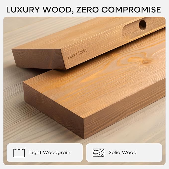 Homeforia 30 inch Golden Oak Floating Shelf, High End Solid Real Wood 30inch Small Floating Shelves for Wall Mounted, Oak Wooden 30in Floating Shelves, Heavy Duty Bracket, 30 X 6.5 X 1.75 in, Set of 3