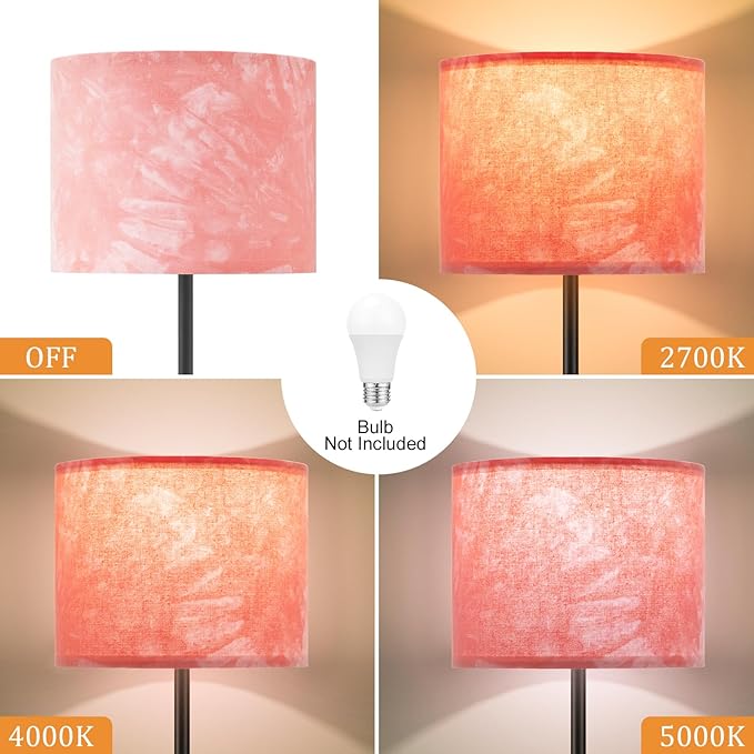 Ambimall 60'' Modern Floor Lamp with Shade, Tall Lamps for Living Room, Bedroom, Office, Dining Room, Hand-Dyed Pink Lampshade(Without Bulb)