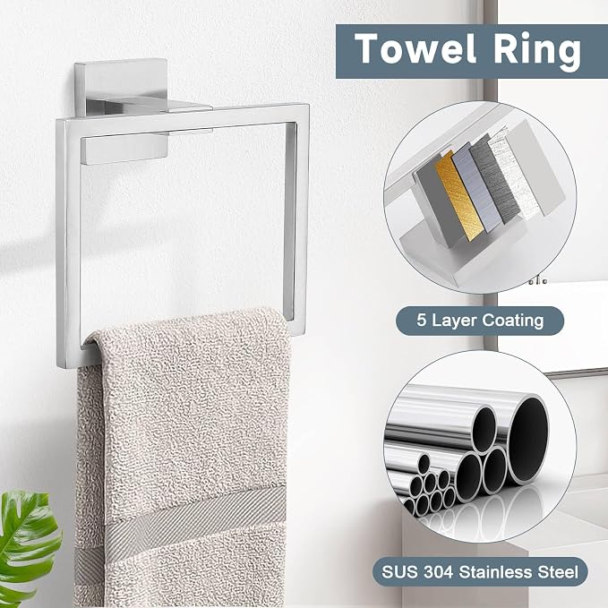 Brushed Nickel 10-Piece Bathroom Hardware Accessories Set-Towel Bar & Holder Set for Bathroom,SUS304 Stainless Steel Bathroom Accessories Set Wall Mounted,16-Inch