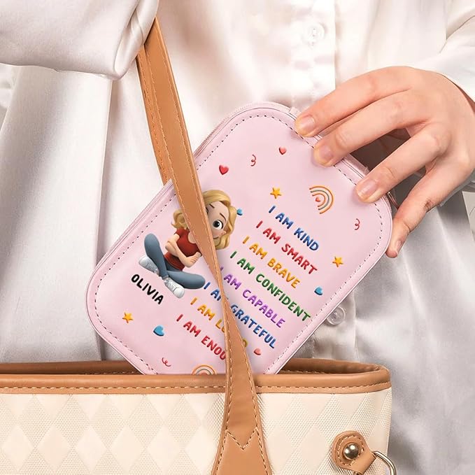 Wrappiness Girls & Women Lovely Makeup Box With LED Mirror - Personalized Jewelry Box Organizer Portable Ideal for Travel, Gift for Daughters Sisters Friends (Kind Smart Loved, Women)