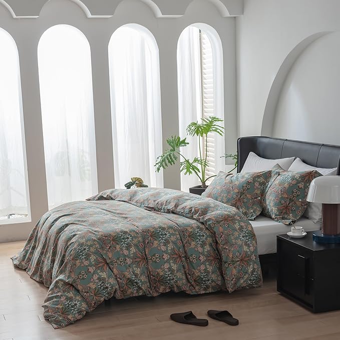EAVD Vintage Style Garden Flower Duvet Cover Twin XL Soft Cotton Boho Flower Bedding Set with 2 Pillowcases Chic Shabby Botanical Comforter Cover with Zipper Closure