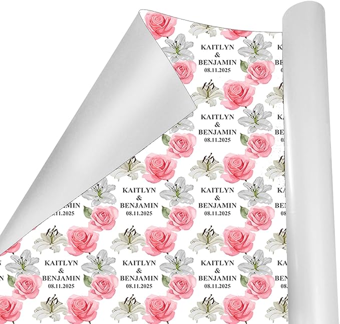 Fosteonix Custom Blooming Love Gift Wrapping Paper, Ideal for Couples Women Men, Personalized Floral Wrapping Paper for Christmas Birthday Wedding Party 58" x 23" Gift Wrap Roll