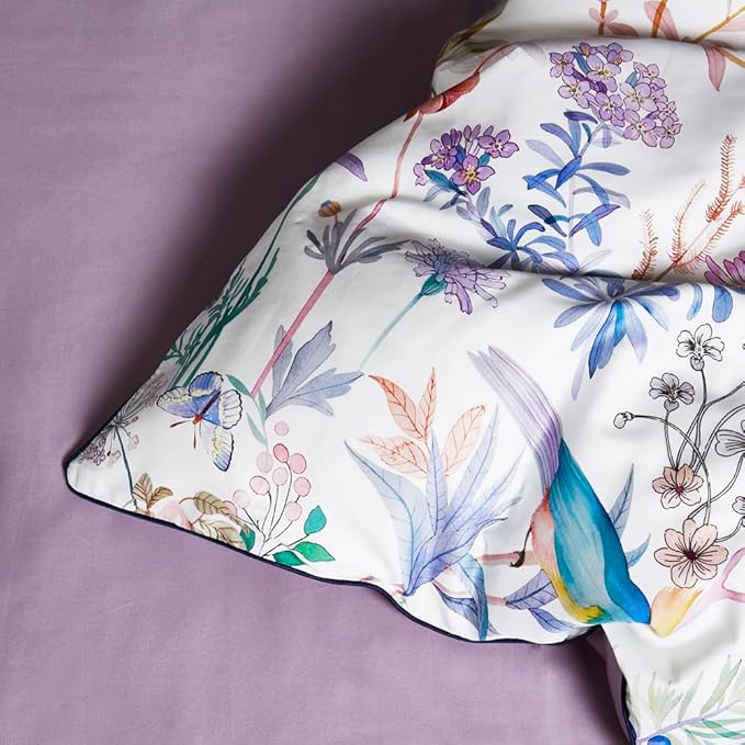VM VOUGEMARKET Bird Flower Comforter Set Full Vintage Purple Flower Botanical Comforter,Fresh Garden Style Comforter with 2 Pillow Shams for Teen Girls(3pcs,Full)