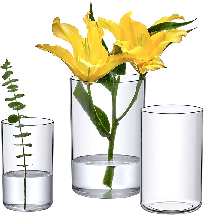 Amazing Abby Plastic Cylindrical Vases - 3-Piece Set, 6" + 8" + 9" (H)