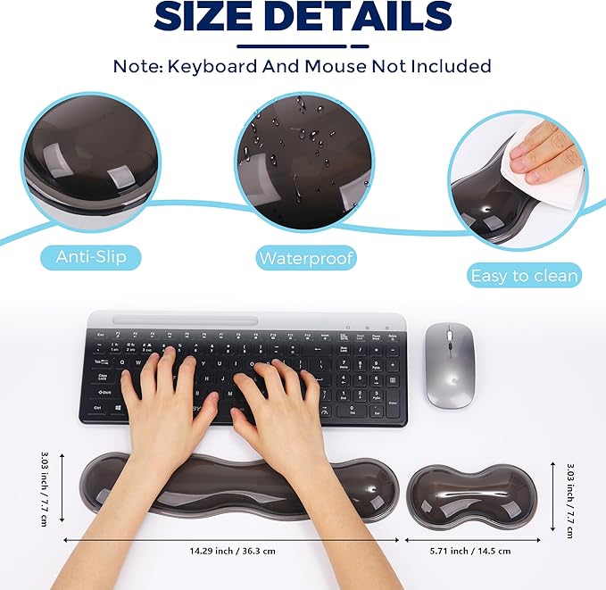 Gel Wrist Rest for Keyboard and Mouse, Wrist Rest for Keyboard, Mouse Wrist Support, Pain Relief, Cool Touch, Non-Skid, Mouse Wrist pad
