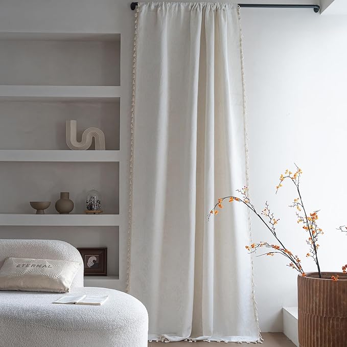 ENJOYBRIDAL Cream Damask 84 Inch Curtains for Living Room Semi Sheer Drapes Bedroom Medallion Patterned Floor Length Window Curtain Panels Jacquard Rod Pocket 2 Panels Dining Room Window Treatments