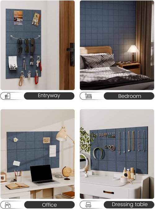 Fluxynara Felt Bulletin Board Tiles - 28"x18" Cork Board Alternative | 6-Pack Deep Charcoal Blue for Office Decor