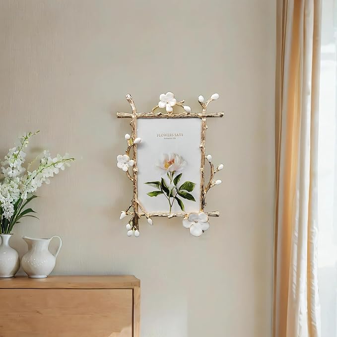 5X7 Wedding Picture Frame with Enamel Finis Glass Front - Ornate Antique Photo Frame Tabletop/Wall Vintage Display Gifts for Women