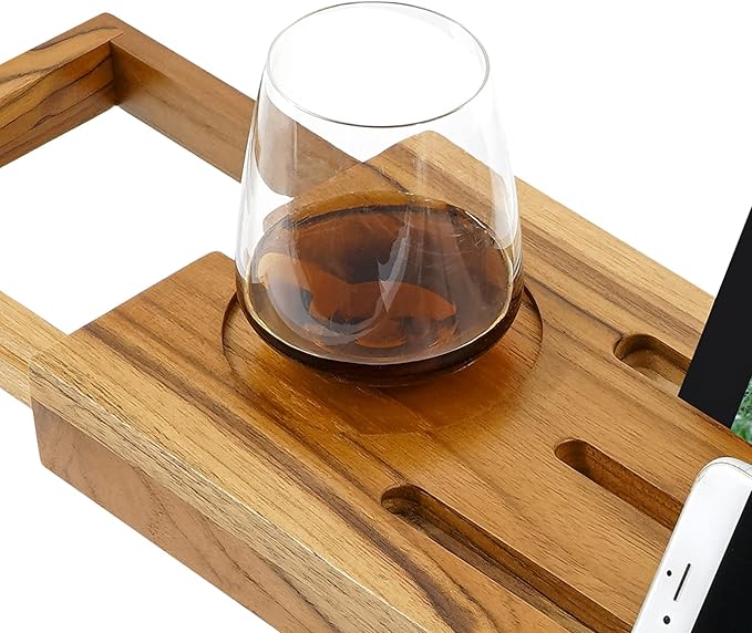 EcoFives Teak Bathtub Tray Caddy - Expandable Bath Tray - Adjustable Organizer Tray for Bathroom - Luxury Bath Caddy Tub Table, Bathtub Accessories & Bathroom Gadgets