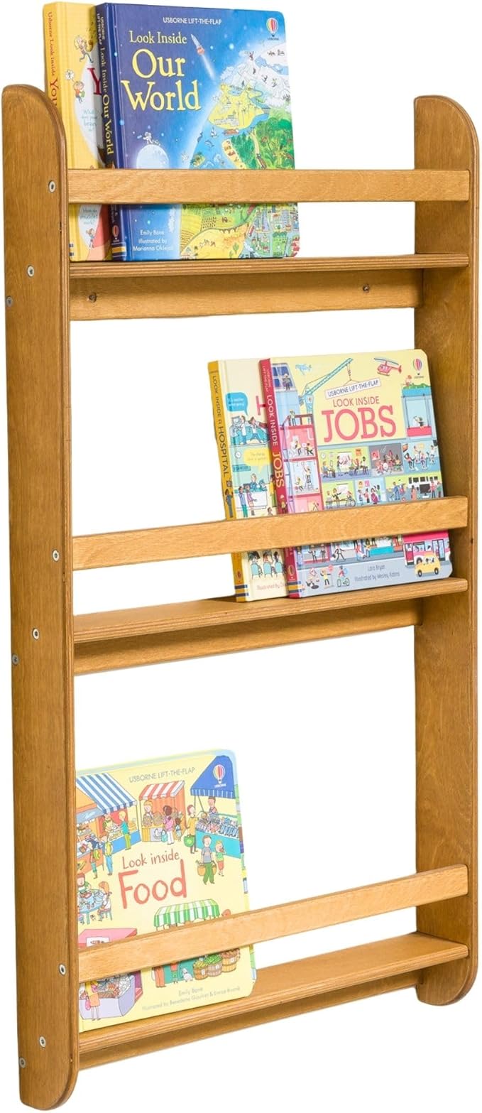 Montessori Wall-Mounted Bookshelf for Toddlers Toy Storage Shelf Organizer for Playroom and Classroom Floor Bookshelves for Kids Room (Oak, L, 3)