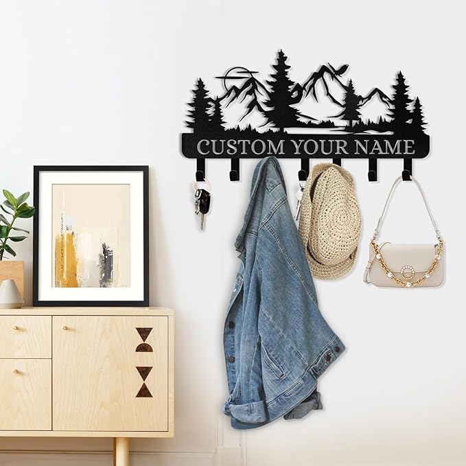 Personalized Metal Key Holder Hooks Organizer | Wall Mount Key Hanger for Kitchen, Bedroom, Hallway, Office