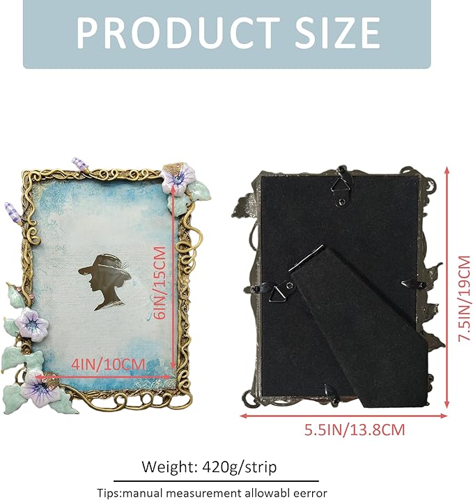 4X6 Vintage Picture Frames Luxury Unique Ornate Antique Floral Photo Frame of HD Glass for Tabletop/Wall Display Gifts for Women (Retro Purple Flower)