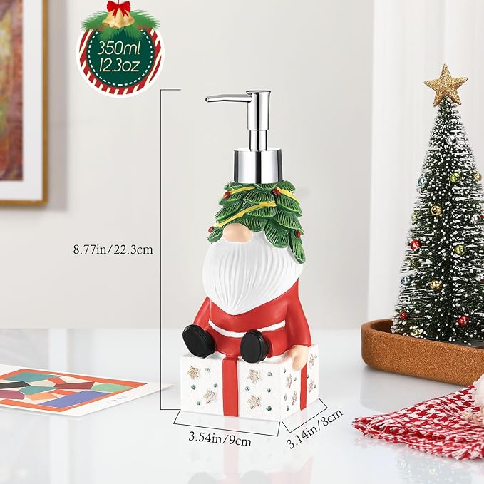 Luxspire Christmas Soap Dispenser, Resin Hand Soap Bottle and Lotion Dispenser Rustproof Refillable, Christmas Santa Decor No Leak for Kitchen Shower Bathroom Countertop, 350ml