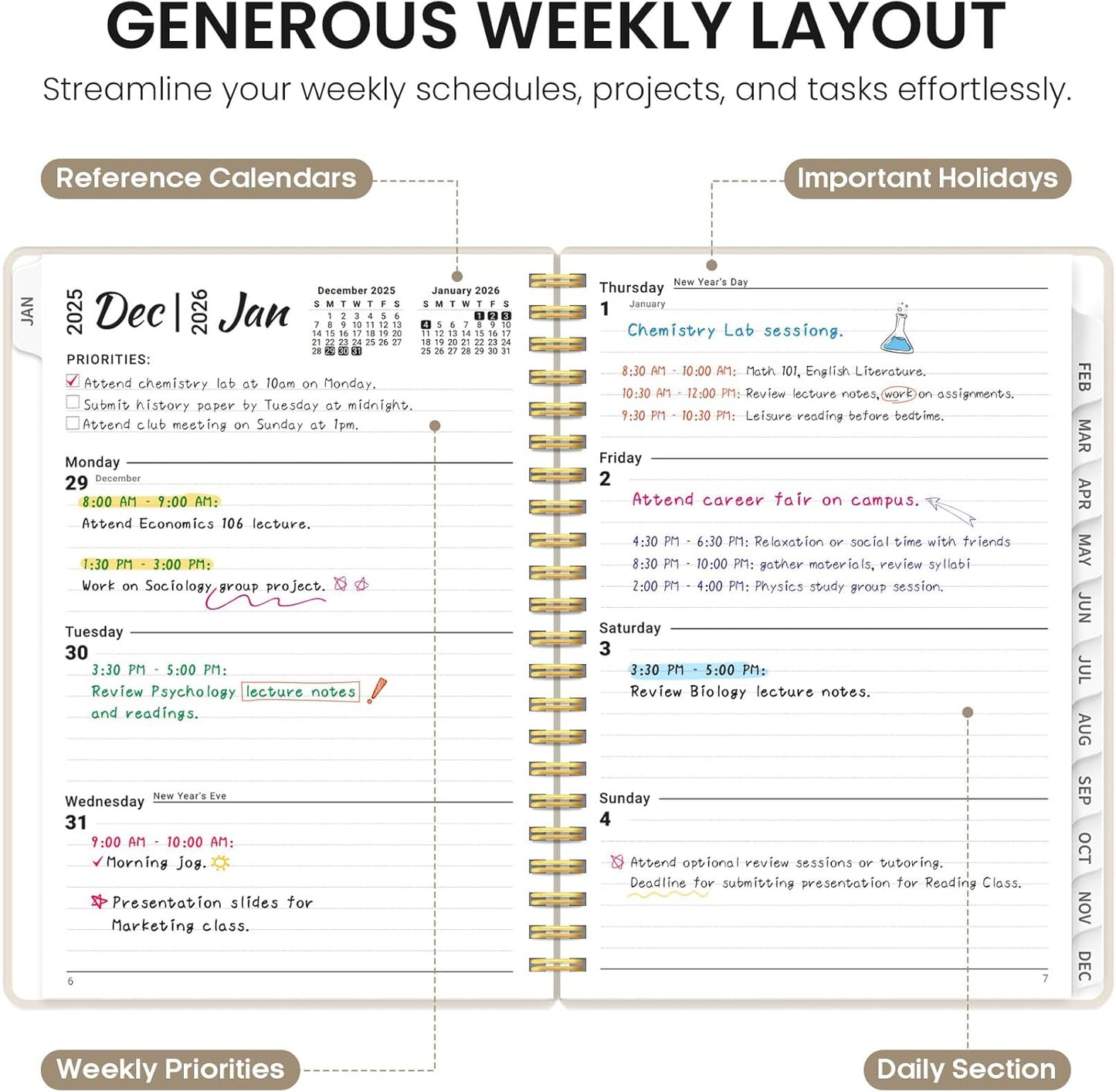 2026 Planner by [Brand Name] - Weekly & Monthly Calendar with Tabs, A5 Size (6.3" x 8.5"), Gray