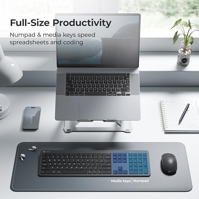 iClever GK08 Wireless Keyboard and Mouse - Ultra Slim Keyboard and Mouse Combo, Full Size Design with Number Pad, 2.4G Stable Connection Slim Keyboard and Mouse for Windows, Mac OS Computer (Black)