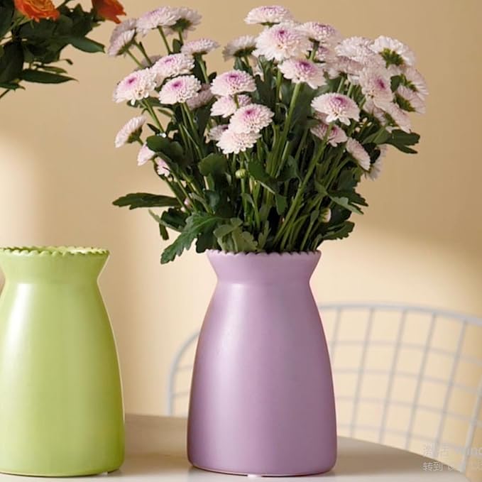 hjn Purpple Flower Vase – Minimalist Ceramic Vase, Decor Vases for Flowers/Centerpieces/Table/Office/Living Room/Bookshelf/Mantel-(Purple)