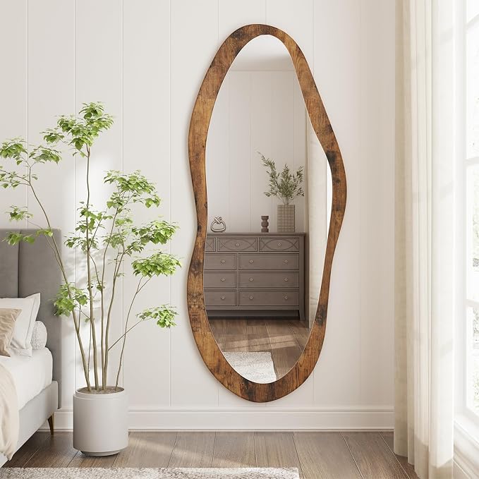 AAZZKANG Large Mirrors with Wood Framed 47"x20" Vintage Irregular Wall Mirror Full Length Asymmetrical for Bathroom Bedroom Living Room Entryway