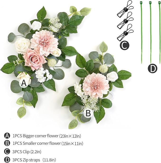 WEIERYUE(Pack of 2) Artificial Flowers Decorations,Artificial Arch Backdrop Garlandfor Ceremony Party Reception Entrance Welcome Easel Door Floral Decor Wall Home Entryway Outdoor(Ash Powder)