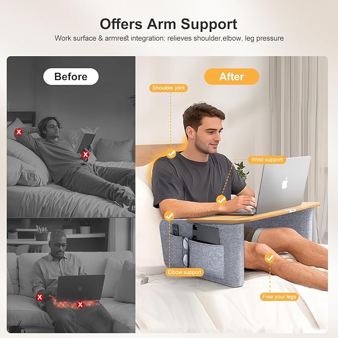 Lap Desk for Adults with Arm Rests,Ergonomic Laptop Pillow Stand for Bed,Couch,Floor,Large Table for Long Hours Work,Eating,Gaming,Reading and Writing,Lap Laptop Desk for College Dorm Room