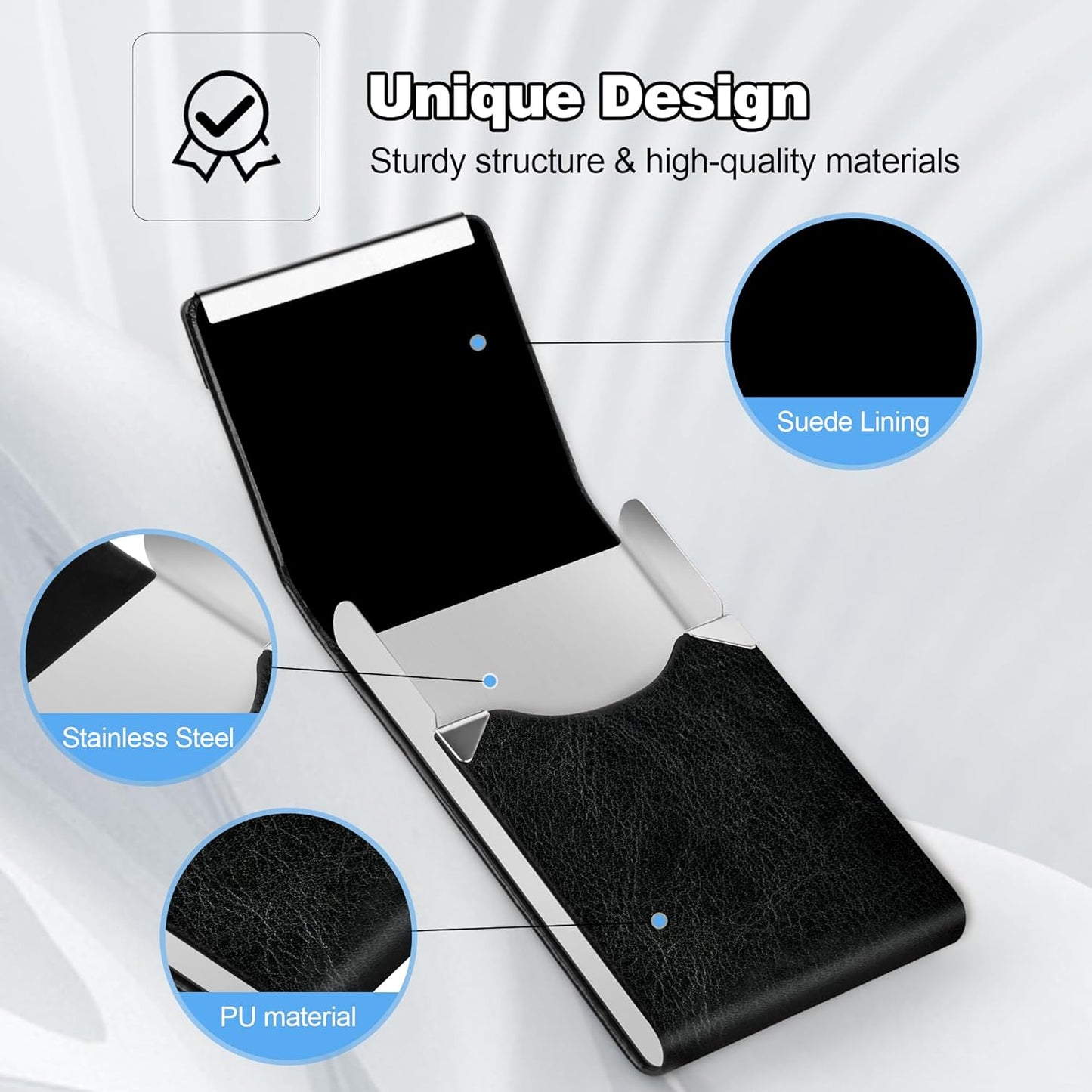 Skiennix Business Card Holder - Slim PU Leather & Stainless Steel Case with Magnetic Closure | Unisex Design