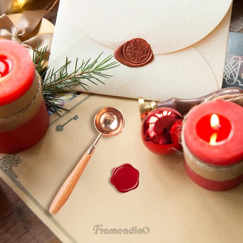 Framendino Brass Wax Seal Melting Spoon - Vintage Wooden Handle for Elegant Wedding Invitations