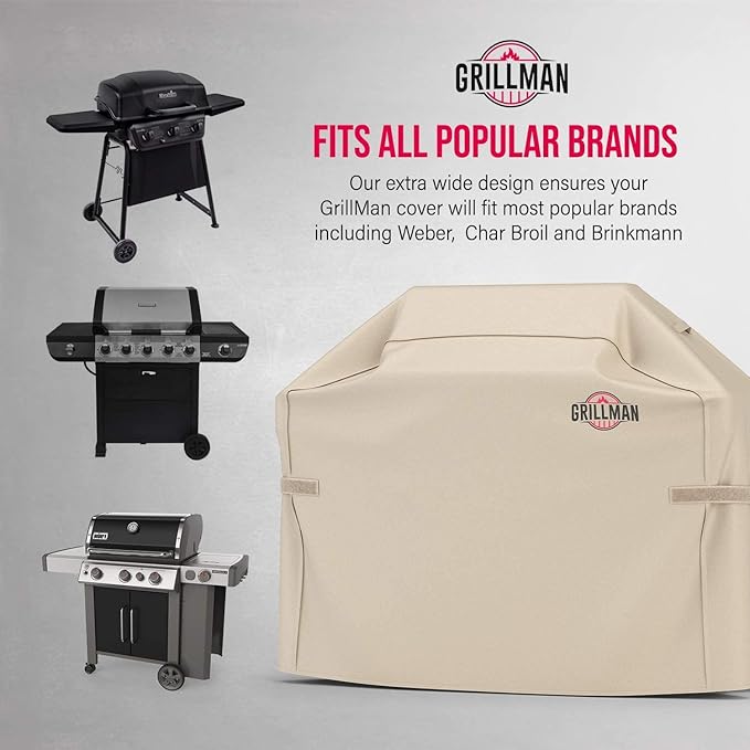 Grill Cover by Grillman, Tan, 72 Inch, BBQ Outdoor Grill Covers, Charcoal & Gas Grills, Waterproof, Rip-Proof, Weather-Resistant, Anti-UV, Barbecue Cover for Weber, Genesis, Charbroil, Nexgrill, etc