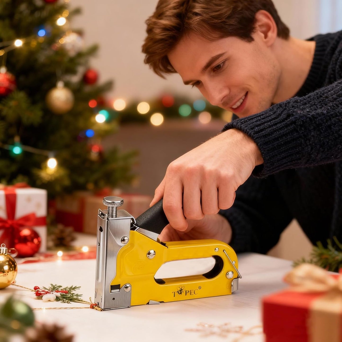 Topec Heavy-Duty Upholstery Staple Gun - 3-in-1 Manual Brad Nailer with 600 Staples for DIY Projects