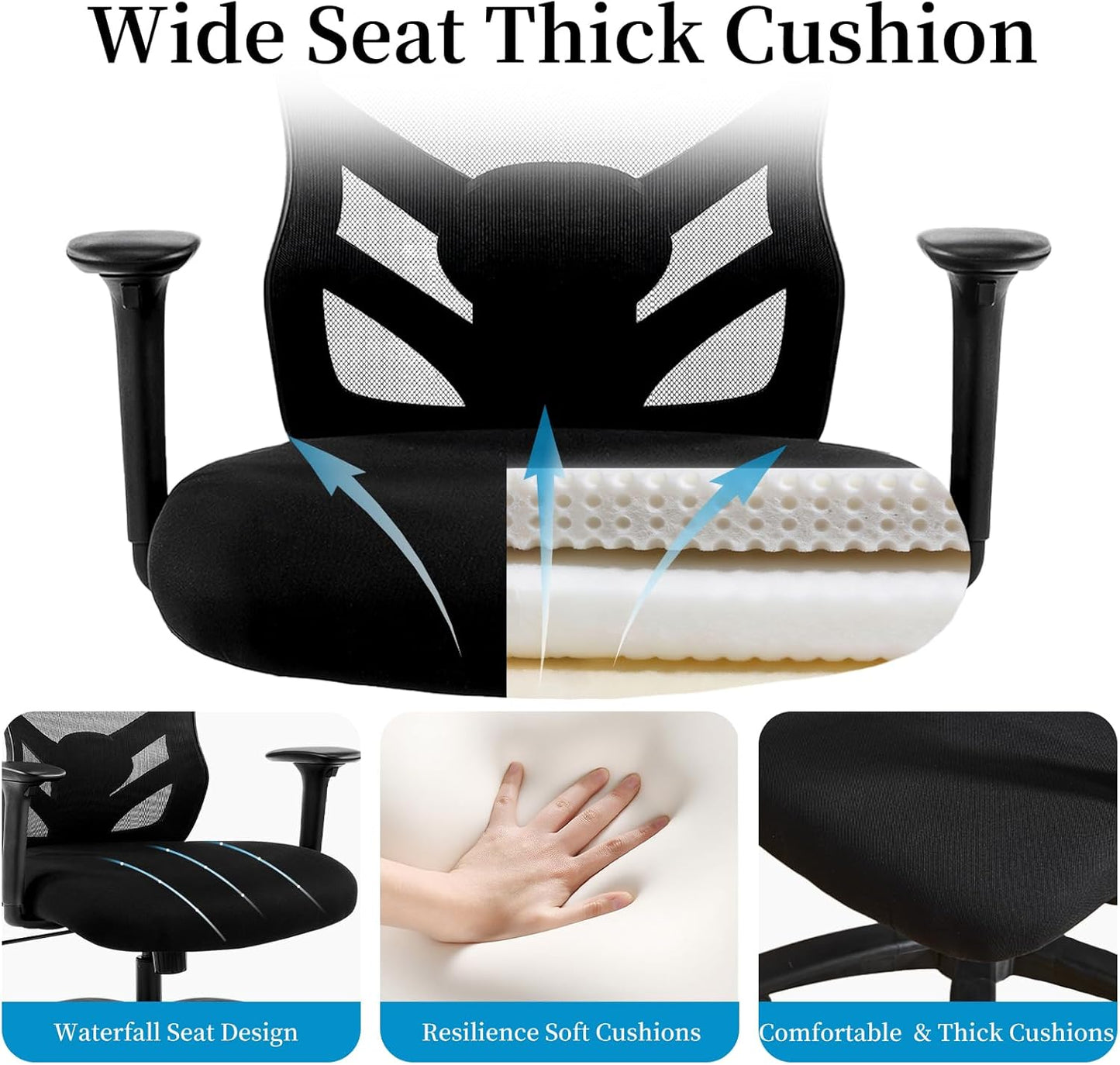 YFO Big and Tall Office Chair - Heavy Duty Ergonomic Mesh with Adjustable Lumbar Support | 500LBS Capacity, Black