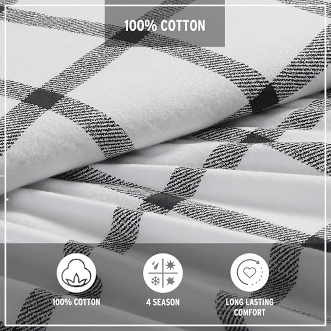Eddie Bauer - Flannel Sheets Full Size, Anti-Pilling & Wrinkle Resistant Cotton, Touchably Soft for All-Season Comfort - Bed Sheets with Matching Pillowcases & Fitted Sheet (Bunkhouse Plaid Charcoal)